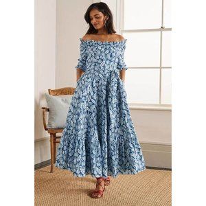 NWT! Boden Rosalind Blue Off Shoulder Palm Print Tiered Maxi Dress w/ pockets 4
